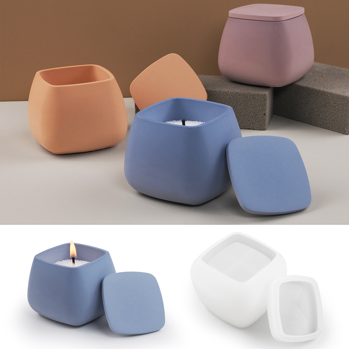 Kraft Box Candle - Quadratische Kerze Glas Silikonform DIY mit