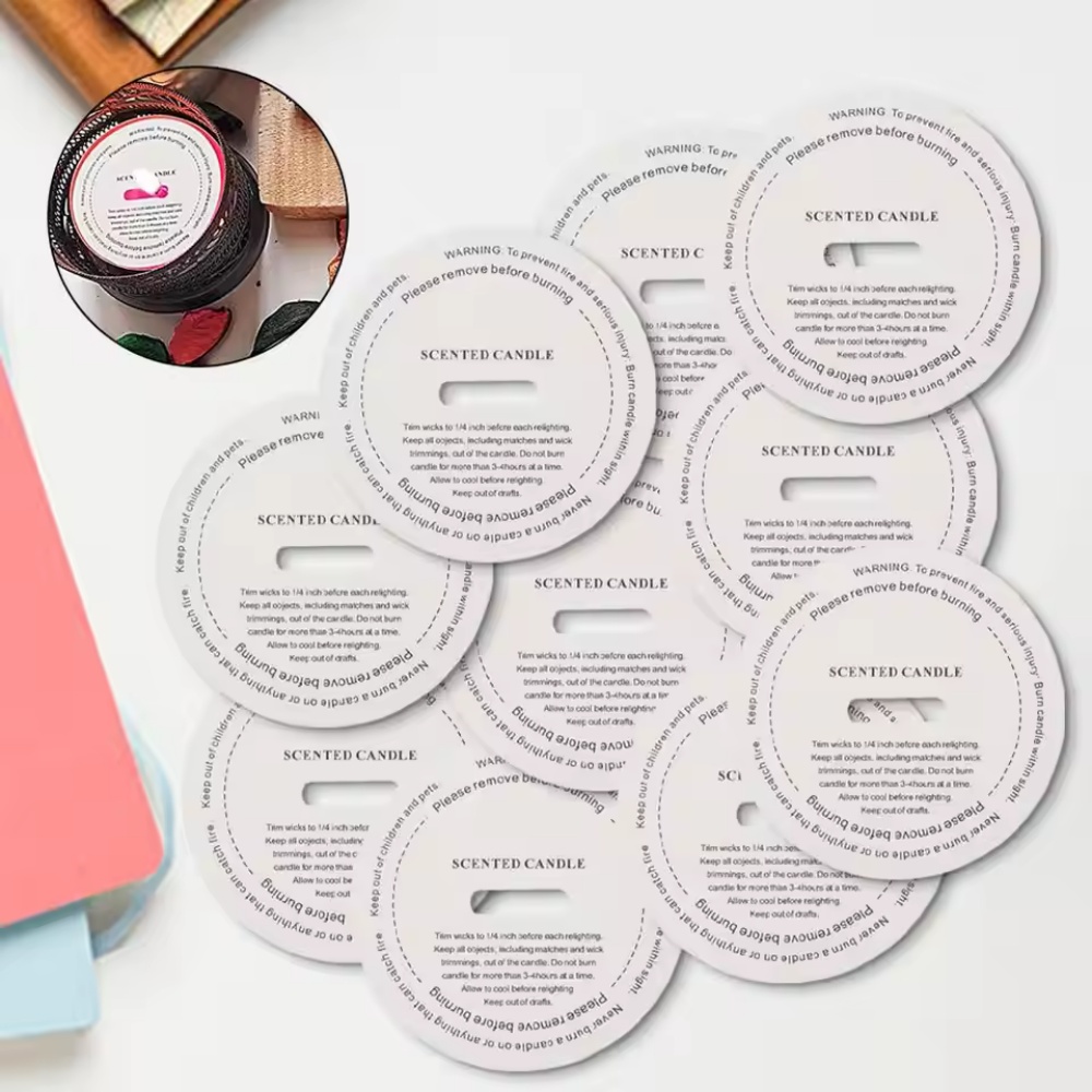 Candle Warning Label - 10/50 Stück Kerzenbecher-Etiketten Runde DIY-Aromakerzen-Aufkleber Etiketten