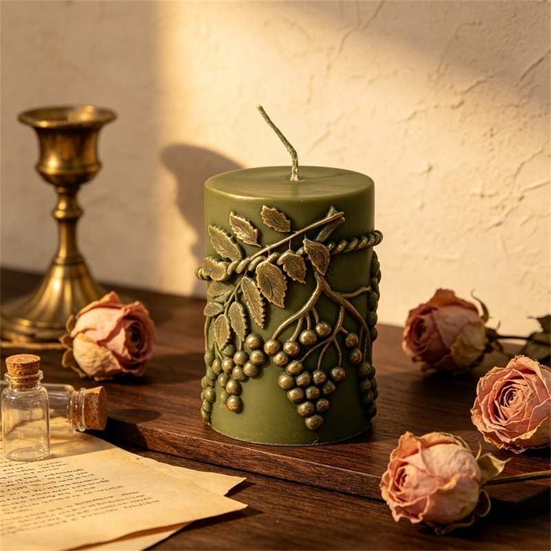 Candle Making Vinings - Rustikale Relief-Beeren-Blatt-Grapevine-Säulenkerzen-Silikonform – Botanische Blätter mit
