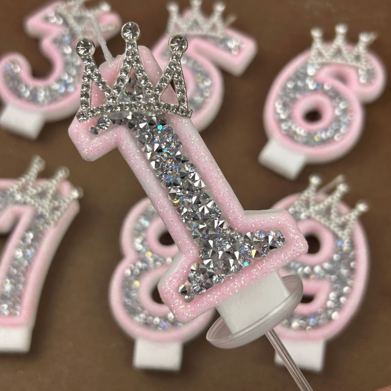 Candle Making Things - Digitale Kerzen 0-9 Rosa Silber Strass